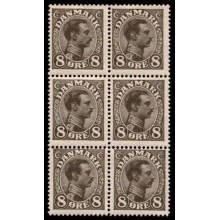 1918-20. Danmark. Chr. X. 6-blok, postfrisk.